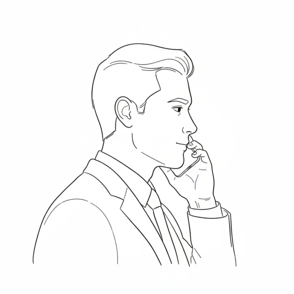 Контурний малюнок бізнесмена, який розмовляє по мобільному телефону.